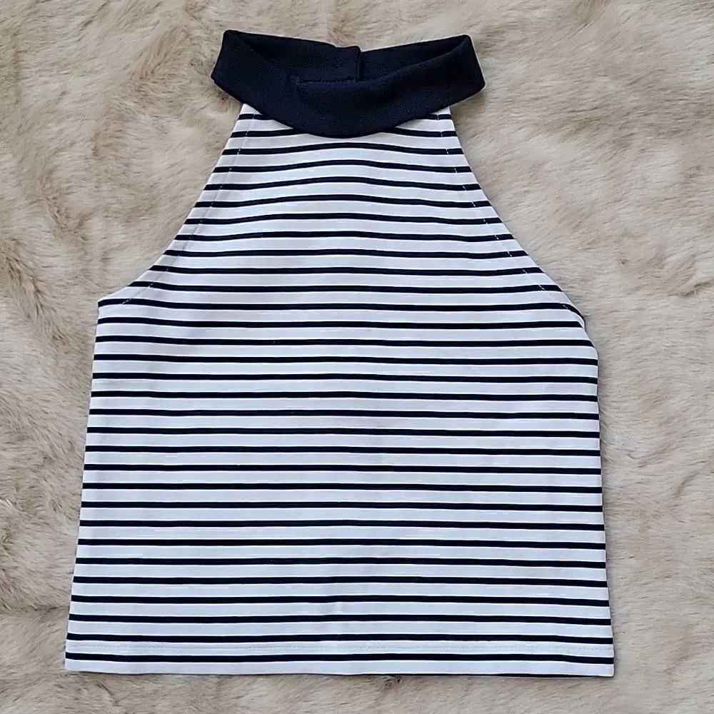 Janie AND JACK NAVY BLUE AND WHITE STRIPED HALTER TOP, SIZE 18-24 MONTHS - NEW!